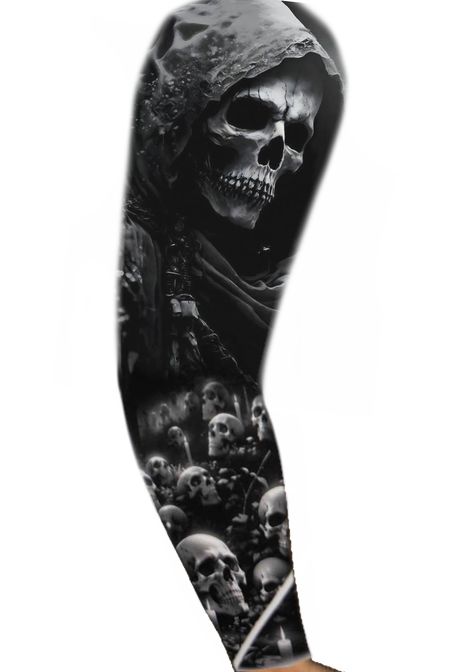 Grim Reaper Arm Tattoo, Grin Reaper Tattoo, Gream Reaper Tattoo, The Reaper Tattoo, Blackwork Cover Up Tattoo, Tato Cover, Skull Tattoo Arm, Skull Arm Tattoo, Grim Reaper Tattoo Designs