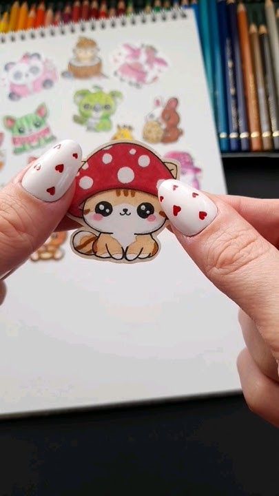 Day 17 I make my own stickers until I'm famous✨️ #shorts Cat Mushroom, Mushroom Stickers, Make Stickers, Making Stickers, How To Make Stickers, Diy Stickers