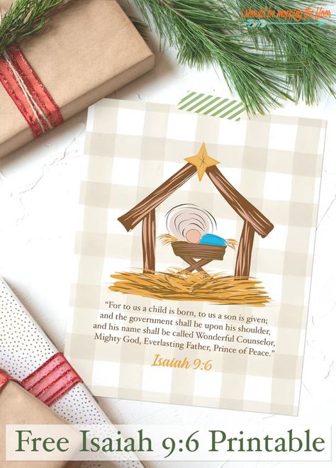 Free Baby Jesus in a Manger Printable with Isaiah 9:6 | Two Sizes and Formats Isaiah 9 6 Printable, Scripture Isaiah, Jesus In A Manger, Jesse Tree Ornaments, Mopping The Floor, Christmas Verses, Hand Lettered Christmas, Isaiah 9 6, Favorite Christmas Songs