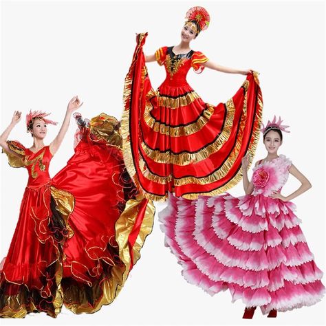 Spain Dress, Flamenco Costume, Flamenco Skirt, Spanish Dress, Flamenco Dress, Dance Women, Folk Dance, Dresses Outfits, Performance Wear