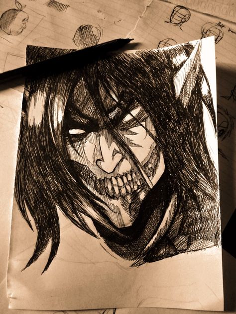 Eren Titan Drawing, Titan Drawing, Founding Titan, Eren Titan, Deathly Hallows, Deathly Hallows Tattoo, Drawing Sketch, Drawing Sketches, Triangle Tattoo