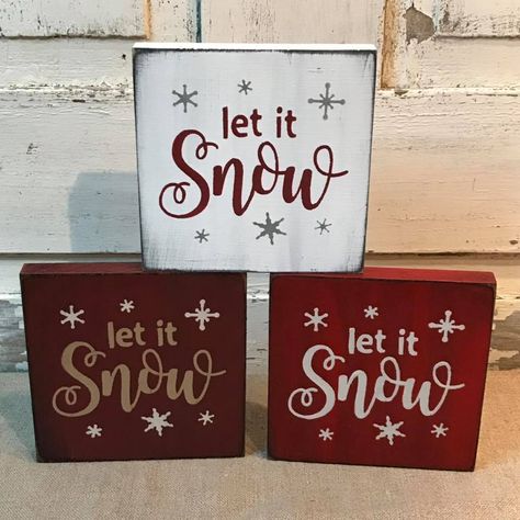 Let It Snow Shelf Sitter Primitive Christmas Decor, Christmas Signs Diy, Christmas Wooden Signs, Christmas Signs Wood, Christmas Wood Crafts, Holiday Signs, Primitive Christmas, Christmas Wood, Winter Crafts