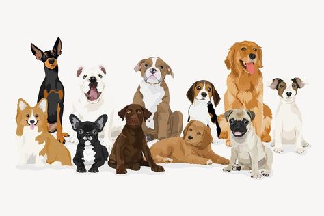 Campaign Illustration, Golden Retriever Cartoon, Dogs Clipart, Dog Background, Group Of Dogs, Animal Doodles, Dog Vector, Cute Corgi, Different Dogs