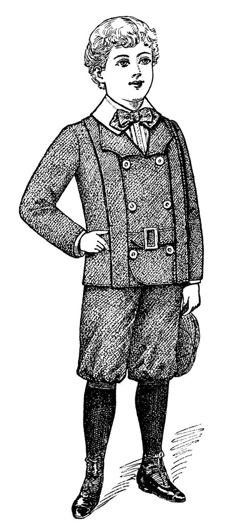 1900 Very manly is this small laddie. He is stylishly clad in a Norfolk jacket and knickerbockers which bulge in true golfer fashion at the knees. Victorian Male, Victorian Children's Clothing, Norfolk Jacket, Victorian Boy, Boys Summer Fashion, Vintage Clip Art, Art Outfits, Old Design, Comfortable Outfit