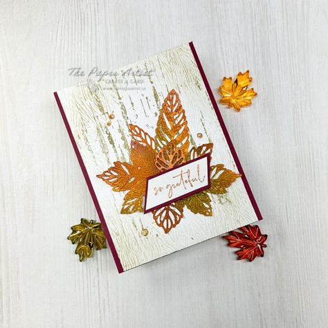 Creative Card Design, Grain Background, Paper Craft Techniques, Heat Embossing, Simple Layout, Creative Card, Thanksgiving Card, Leaf Cards, Changing Leaves