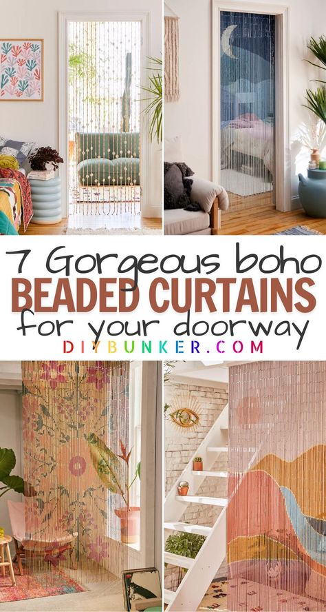 Boho beaded curtains are super hot right now for a reason! Beaded curtains can add much needed vibes, and most importantly, separation between spaces. Here are the best beaded curtains and how to hang them. #beadedcurtains #boho #bohochic #diybunker Curtains For Doorways, Beaded Curtains Diy, Door Curtains Diy, Hanging Door Beads, Beaded Curtains Doorway, Cortinas Boho, Beaded Door Curtains, Bamboo Beaded Curtains, Door Beads