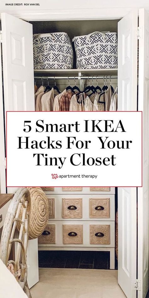 Here are 5 smart IKEA hacks to pack more storage into your tiny closet. #ikea #ikeahacks #storage #storagetips #storagehacks #storageideas #organizingideas #organizationtips Stolmen Ikea, Ikea Closet Hack, Easy Storage Hacks, Remodel Fireplace, Ikea Organization Hacks, Ikea Desk Hack, Best Ikea Hacks, Ikea Organization, Hacks Ikea