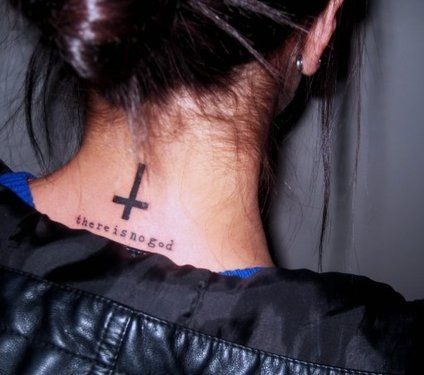 Tattoo . There is no god. Inverted cross Antichrist Tattoo, Upside Down Cross Tattoo, Atheist Tattoo, Cross Tattoo Neck, Cross Finger Tattoos, Crucifix Tattoo, Cross Tattoo Meaning, Middle Finger Tattoos, Upside Down Cross