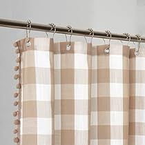 Gingham Shower Curtain, Bathroom Decor Neutral, Linen Texture Fabric, Pom Pom Curtains, Plaid Shower Curtain, Kids Bathroom Decor, Farmhouse Shower Curtain, Farmhouse Shower, Boho Shower Curtain