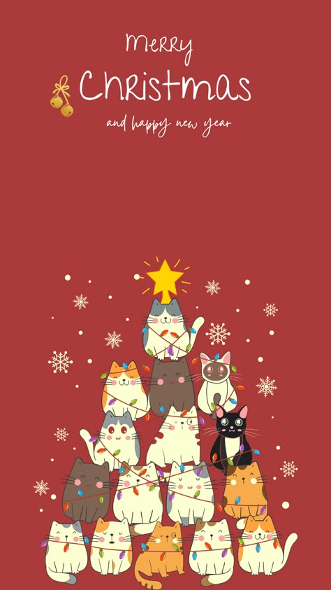 Merry Christmas and happy new year #christmas #christmaswallpaper #wallpaper #cutewallpaper Christmas Kitty Wallpaper, Christmas Cat Wallpaper Iphone, New Year Cute Wallpaper, Cat Wallpaper Christmas, Christmas Lockscreen Iphone Aesthetic, Iphone Wallpaper Christmas Aesthetic, X Mas Wallpaper, Christmas Wallpaper Cartoon, Cute Christmas Iphone Wallpapers