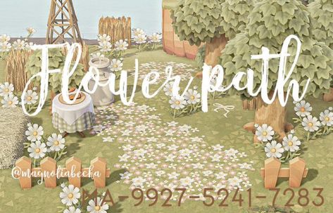 Acnl Paths, Flower Path, Rainbow Island, Enchanted Island, Animal Crossing Wild World, Path Design, Qr Codes Animal Crossing, Floral Patches, New Animal Crossing