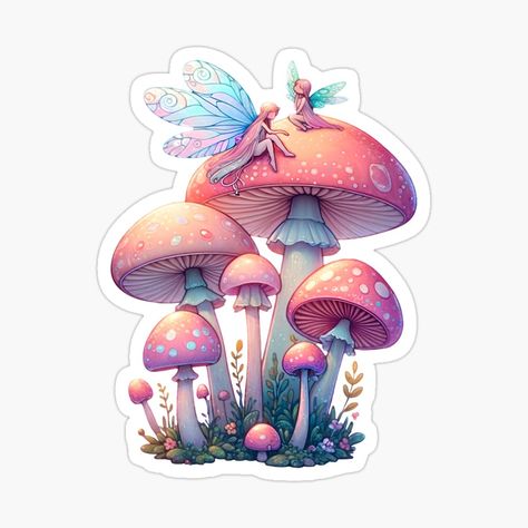 Get my art printed on awesome products. Support me at Redbubble #RBandME: https://www.redbubble.com/i/sticker/Enchanted-Forest-Fairies-on-Mushroom-Fairycore-cottagecore-Fantasy-Art-by-Unitepeople/159907601.EJUG5?asc=u Forest Fairies, Aesthetics Art, Fairycore Cottagecore, Forest Fairy, Enchanted Forest, Cute Cartoon Wallpapers, Sticker Art, Cartoon Wallpaper, Enchanted