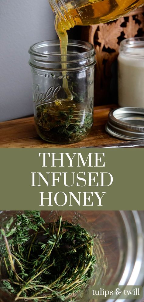 Herbal Honey Infusions, Honey Infusions, Thyme Uses, Medicinal Honey, Herb Infused Honey, Herbal Honey, Growing Thyme, Thyme Honey, Infused Honey