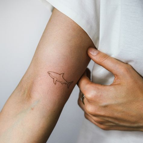 small shark tattoos • Instagram Shark Patchwork Tattoo, Shark Tale Tattoo, Cool Shark Tattoos, Minimal Shark Tattoo, Simple Shark Tattoos For Women, Seal Tattoo Simple, Mini Shark Tattoo, Minimalist Shark Tattoo, Cute Shark Tattoo