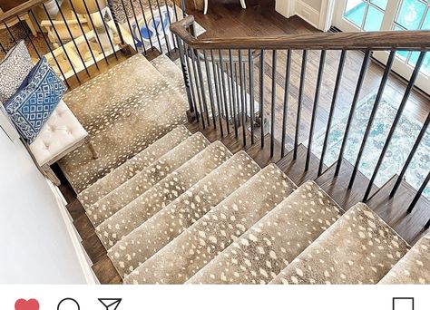 Loving the neutral antelope runner Deer Stair Runner, Fawn Stair Runner, Antelope Print Stair Runner, Antelope Carpet On Stairs, Antelope Print Rug, Fireplace Runner, Antelope Stair Runner, Antelope Runner, Neutral Stair Runner