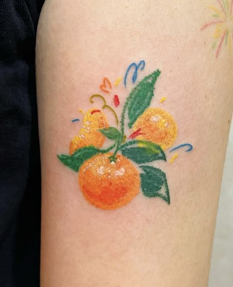 Orange Doodle, Orange Tattoo, Fruit Tattoo, Funky Tattoos, Handpoke Tattoo, Kawaii Tattoo, Doodle Tattoo, Cute Little Tattoos, Cute Tiny Tattoos