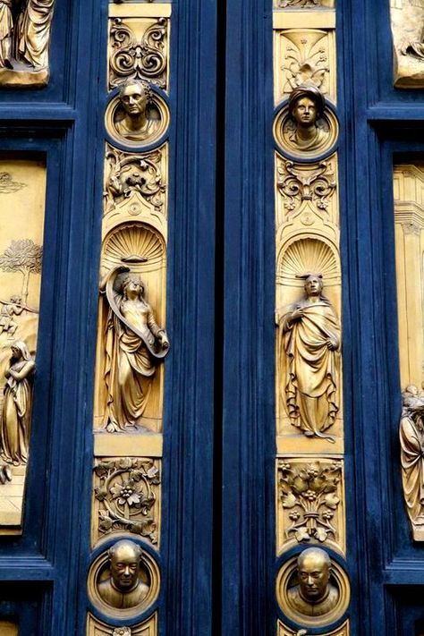 ~ It's a Colorful Life ~ Gold And Blue Aesthetic, Florence Baptistery, Bespoke Handles, Lorenzo Ghiberti, Aesthetic Door, Italian Doors, Blue Doors, Ravenclaw Aesthetic, Royal Blue And Gold