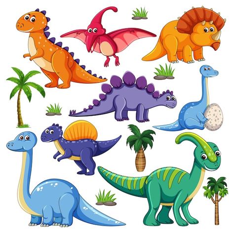 Conjunto de varios personajes de dibujos... | Free Vector #Freepik #freevector #dinosaurios-dibujos #dinosaurio #eps-fondo #triceratops Playroom Mural, Jurassic World T Rex, Dinosaur Tshirt, Dinosaur Wall Decals, Dinosaur Silhouette, Dinosaur Footprint, Dinosaur Posters, Dinosaur Images, Dinosaur Illustration