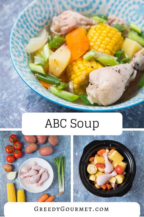 An ABC soup recipe is Asian and very common in Malaysian and Chinese cuisines. ABC soup stands for vitamins A, B & C from carrots, potatoes and tomatoes. #soup #abcsoup #asiansoup Soup Recipes Asian, Asian Vegetable Soup, Chinese Vegetable Soup, Abc Soup, Potatoes And Tomatoes, Chicken And Sweetcorn Soup, Carrots Potatoes, Vegetable Soup Recipe, Chinese Vegetables