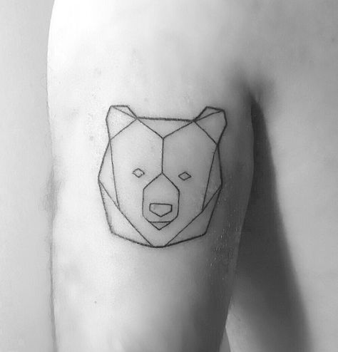 Geometric Bear Tattoo Design, Geometric Bear Head, Geometric Bear Tattoo, Pointillism Tattoo, Tattoo 2022, Tattoo Colorful, Triangle Drawing, Tattooed Lady, Bear Tattoo Designs