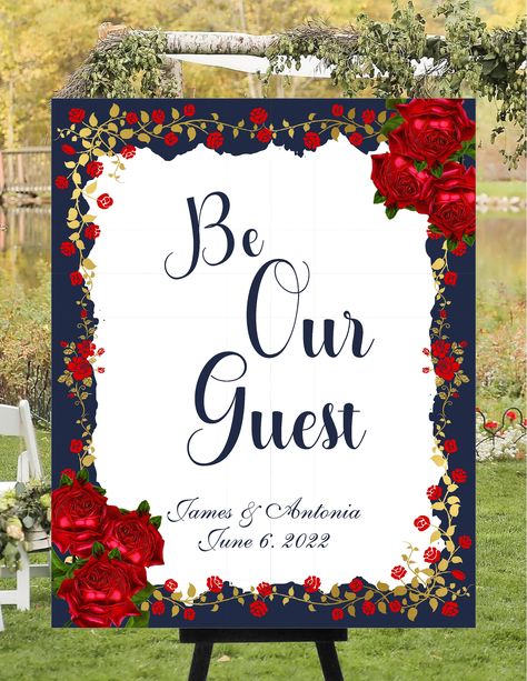 Digital Beauty & the Beast Wedding Guest Book Alternative - Be Our Guest Welcome Sign - Anniversary Gift- Romantic Wall Art #WS318-4P Money Frame, Digital Beauty, Be Our Guest Sign, Beauty And Beast Wedding, Beauty And The Beast Theme, Romantic Wall Art, Wedding Guest Book Alternative, Wedding Mementos, Be Our Guest