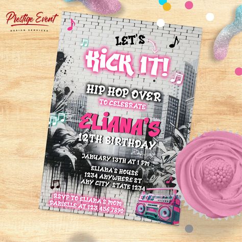 Hip Hop Invitation, Graffiti Birthday Party Invite, Girl's Hip Hop Party, Hip Hop Theme, Graffiti Style - PEHIP by PrestigeEventDesigns on Etsy Graffiti Birthday, Vday Party, Hip Hop Birthday, Hip Hop Party, Birthday Party Invite, Graffiti Styles, Party Invite, 40th Birthday, Digital Invitations