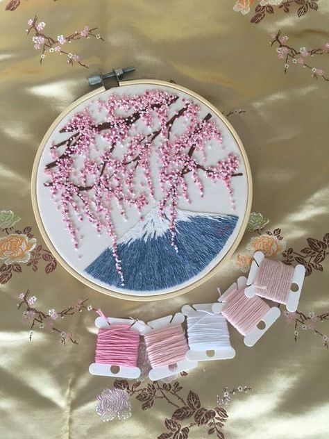 Sakura Views || Cherry Blossom || Hand Embroidery Kit with Full Instructions Embroidery Hoop Art Diy, Diy Embroidery Patterns, Hand Embroidery Kit, Embroidery Stitches Tutorial, Hand Embroidery Projects, Hand Embroidery Flowers, Cute Embroidery, Sewing Embroidery Designs, 자수 디자인