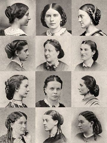 1860-70s hair 1850s Hairstyles, 1860s Hairstyles, 1800s Hairstyles, 19th Century Hair, Hairstyles Layered, Historical Hairstyles, 1860 Fashion, Victorian Hairstyles, Women's Hairstyles