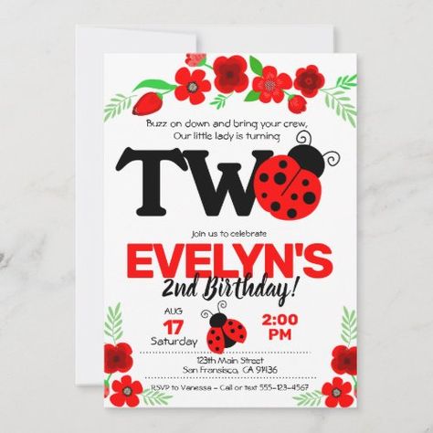 Ladybug 2nd Birthday Party, Ladybug Invitation, Ladybug Birthday Invitations, Ladybug Invitations, Ladybug Birthday Party, Ladybug Theme, Halloween Birthday Invitations, 21st Birthday Invitations, 60th Birthday Invitations