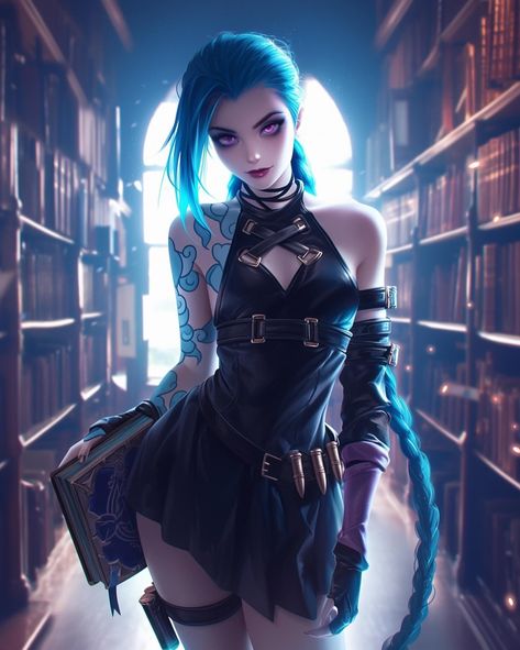 Artificial League | Dark Academia Jinx 🩵🖤 Follow @artificial.league if you want to see more League of Legends Fanart created by me! ~ artist:… | Instagram League Of Legends Jinx Art, Jinx Art, League Of Legends Fanart, Arcane Jinx, Jinx Arcane, Jinx League Of Legends, Katherine Mcnamara, Badass Women, Potato Chips