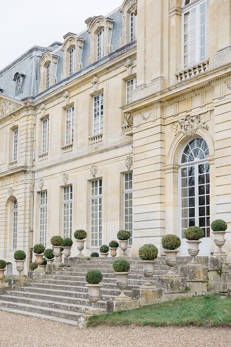 Chateau De Champlatreux wedding venue in Paris France French Wedding Aesthetic, French Chateau Aesthetic, Chateau Aesthetic, Weddings In Florida, Gorgeous Wedding Venues, Wedding Chateau, Midsummer Nights Dream Wedding, French Chateau Wedding, Green Shutters