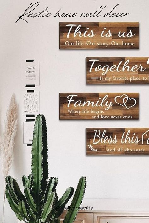 4 Pieces Home Wall Signs, THIS IS US/TOGETHER/BLESS THIS HOME/FAMILY Wall Decor For Living Room Bedroom, Rustic Wooden Farmhouse Wall Art , 4.7 x 13.8 Inch /you can find in many colors#homdecor#livingroom#walldecor Dog Heaven Quotes, Wall Nails, Wooden Farmhouse, Entryway Signs, Bedroom Rustic, Heaven Quotes, Family Wall Decor, Dog Heaven, Home Decor Ideas Bedroom