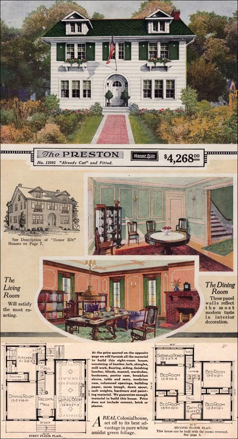 Sears Catalog Homes, Antique Houses, Sears Kit Homes, 1920 House, Vintage Floor Plans, Modern Colonial, 1920s House, Vintage House Plans, Vintage Architecture