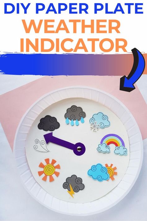 Have a little meteorologist in your life that loves all things weather-related? If so, this Weather Indicator Paper Plate Craft is perfect for them! They can help to theorize the weather just like a real weatherman does! Weather Crafts Preschool, Weather Mobile, Weather For Kids, Weather Activities For Kids, Sun Crafts, Paper Plate Craft, Weather Art, Weather Crafts, Weather Projects