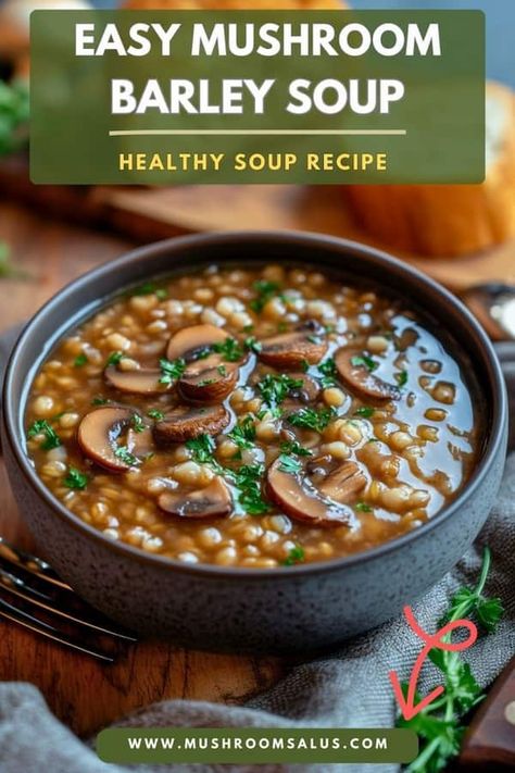 Cozy up with a bowl of this hearty Mushroom Barley Soup, the perfect vegetarian comfort food! Packed with earthy mushrooms and wholesome barley, this flavorful soup is ideal for fall chilly days. Whether you're searching for a healthy fall soup or a delicious Italian-inspired stew, this recipe has you covered. It's an easy, one-pot vegan option that's both satisfying and nutritious. Mushroom Barley Soup Recipe, Fall Stew, Healthy Fall Soups, Barley Soup Recipe, Mushroom Barley, Mushroom Barley Soup, Nutritious Meal Plan, Vegetarian Comfort Food, Fall Soup