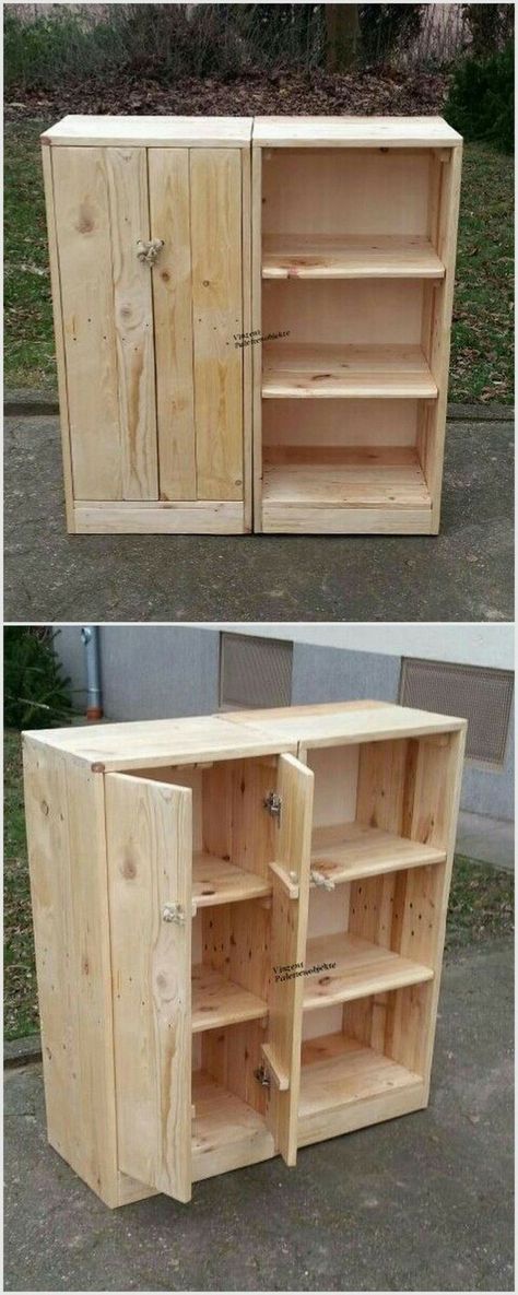 Would make a nice workshop cabinet. Woodwork Furniture Ideas, Storage Furniture Wood, Ideas Con Madera, Ideas Con Palets, Pallet Furniture Indoor, Stuff Storage, Paint Cabinet, Kitchen Wall Units, Pallet Cabinet