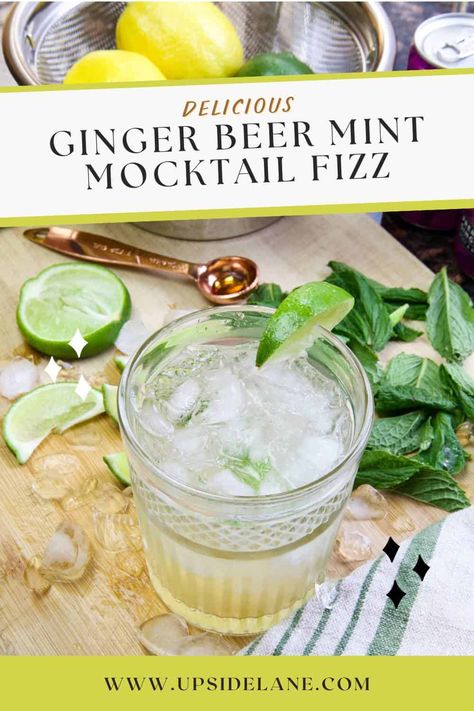 Delicious Ginger Beer Mint Mocktail Fizz Mocktail With Mint, Lemon Mint Mocktail, Gingerbeer Mocktail Recipe, Mint Mocktail Recipes, Ginger Beer Mocktail Non Alcoholic, Ginger Beer Mocktail Recipe, Mint Mocktail, Soda Drinks Recipes, Ginger Mocktail