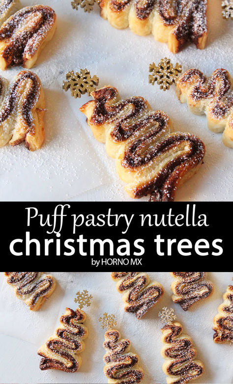 This is the ultimate dessert for hosting during these holidays! Delicious and quick to make Christmas Tree Pastry Nutella, Puff Pastry Christmas Tree Dessert, Nutella Xmas Tree Puff Pastry, Nutella Christmas Trees, Nutella Christmas Recipes, Nutella Puffed Pastry, Christmas Nutella Desserts, Nutella Tree Puff Pastry, Nutella Puff Pastry Christmas Tree