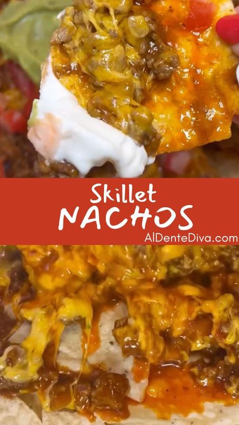 SKILLET NACHOS Skillet Nachos, Spicy Taco Seasoning, Nachos Recipe Beef, Ground Beef Taco Seasoning, Nachos Ingredients, Easy To Make Recipes, Baked Chicken Fajitas, Recipes For The Whole Family, Spicy Tacos