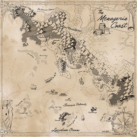 Menagerie Coast, Fantasy Wilderness, Maps Drawing, 5e Maps, Fantasy Cartography, The Mighty Nein, Fantasy Map Making, Ship Map, Map Making