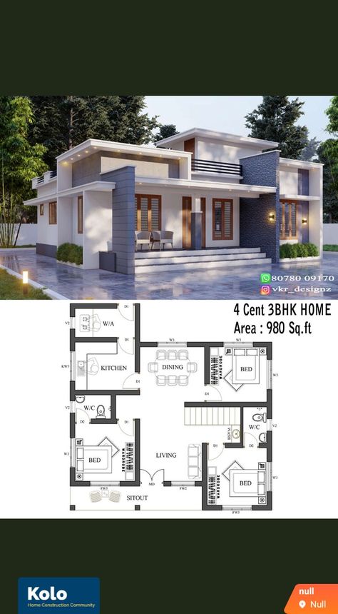 3 Bedroom House Design, Single Story House Floor Plans, New Model House, Bungalow House Floor Plans, 30x50 House Plans, Front Building Design, 4 Bedroom House Designs, Rumah Minecraft Sederhana, Small Modern House Plans