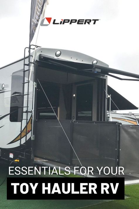 Essentials For Your Toy Hauler RV Rv Toy Hauler, Camper Organization Rv Living, Rv Essentials, Toy Hauler Rv, Toy Hauler Trailers, Rv Storage Solutions, Toy Hauler Camper, Camper Organization, Rv Organization