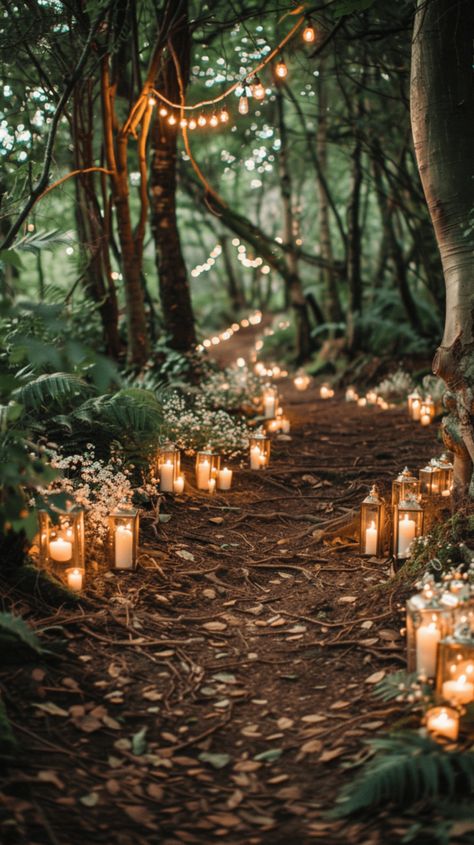 Wedding In Redwood Forest, Wedding Ideas Woods Forest, Wedding Aisle Forest, Forest Night Wedding, Dream Wedding Forest, Forest Wedding Vibes, Wedding In Forest Decoration, Wedding Venues In The Woods, Boho Wedding Forest