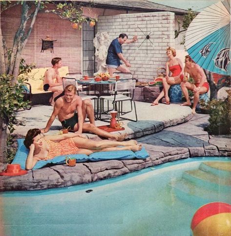 Summer Break = Extreme Architecture Vintage Pool Party, Vintage Pool Parties, Retro Pool Party, Retro Pool Parties, Retro Pool, Vintage Pool, Poolside Glamour, Vintage Patio, Summer Books