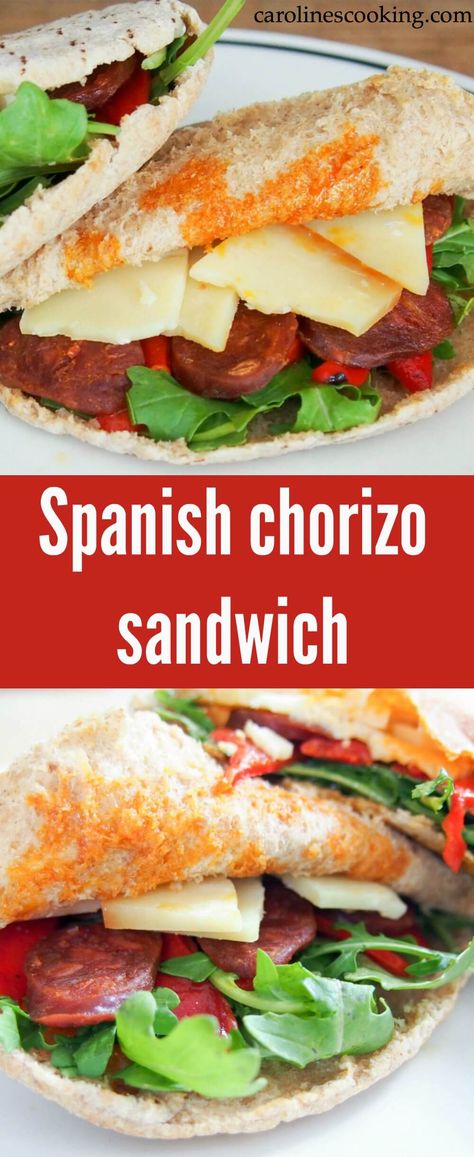 Spanish Chorizo Recipes, Chorizo Sandwich, Cold Sandwich Recipes, Spanish Chorizo, Piquillo Peppers, Chorizo Recipes, Sausage Sandwiches, Pitta Bread, Cold Sandwiches