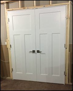 Diy Shaker Closet Doors, French Bedroom Closet Doors, Double Doors For Bedroom, Installing Closet Doors, Hallway Double Doors, How To Install Closet Doors, Double Doors Living Room, Double Door Closet Doors, Double Doors To Bedroom