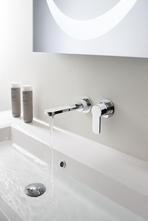 Wisp Wallmounted 2 Hole Bathroom Basin Tap Set from Crosswater http://www.crosswater.co.uk/product/wisp/wisp-basin-2-hole-set-wp120wnc/ Bathroom Basin Taps, Bathrooms Luxury, Minimalist Bathroom Design, Bathroom Stuff, Wall Taps, Loft Ideas, Luxury Bathrooms, Faucet Design, Wall Mounted Basins