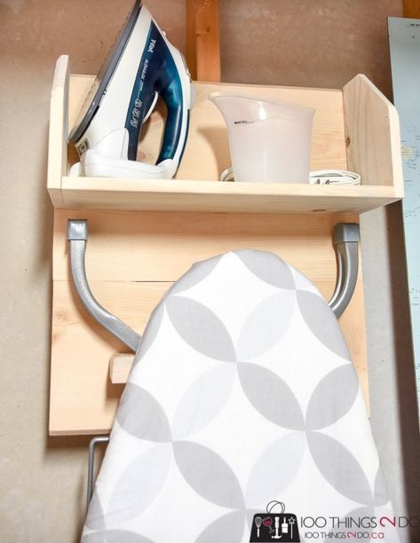 Ironing board storage | 100 Things 2 Do Ironing Board Diy, Ironing Board Storage, Diy Ironing Board, Wooden Ironing Board, Ironing Board Holder, Wall Ironing Board, Laundry Time, Custom Hangers, Board Rack