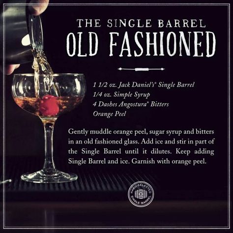 Jack Daniels Single Barrel Cocktails, Old Fashion Drink Recipe, Jack Daniels Single Barrel, Old Fashioned Recipe, Old Fashioned Drink, Alcohol Drinks, Jack Daniel, Angostura Bitters, Old Fashioned Recipes