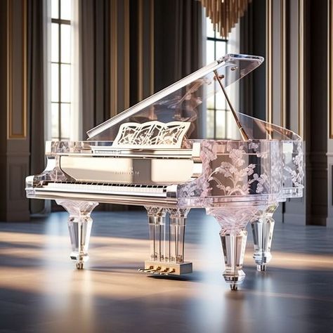 Grand Piano Room, Glass Piano, Shade Plants Container, Pink Piano, Instruments Art, Royal Ball, Piano Room, Fantasy Homes, Grand Piano